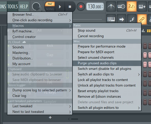 Ongebruikte audio clips verwijderen in FL Studio
