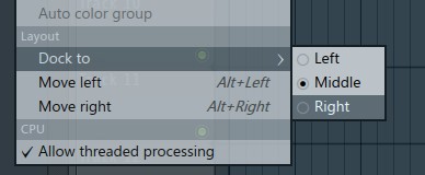 Dock to Right in FL Studio's Mixer